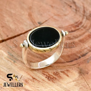 Black Onyx Ring, Rotate Ring, 925 Sterling Silver Ring, Two Tone Ring, Handmade Ring, Fidget Ring, Delicate Rotating Ring, Bridesmaids Ring.