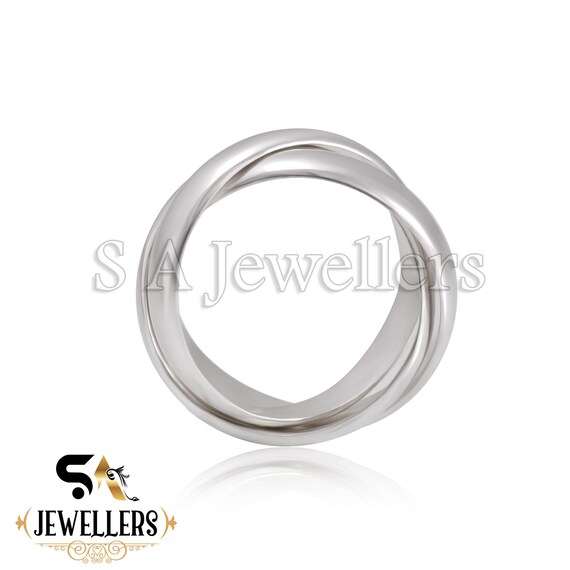 925 Sterling Silver Triple Interlocked Ring, Three Rolling