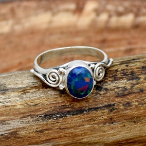 Blue Ethiopian Opal Ring: Handmade 925 Sterling Silver Filigree Statement Ring