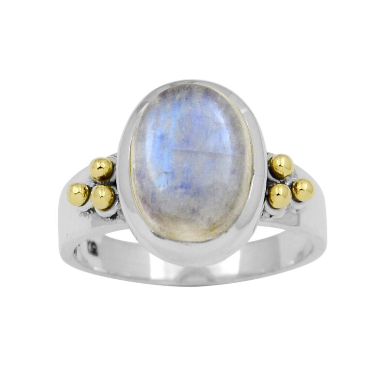 Natural Moonstone Ring Blue Fire Moonstone Ring Handmade Silver Ring Two Tone Ring Designer Moonstone Ring Ready to Ship