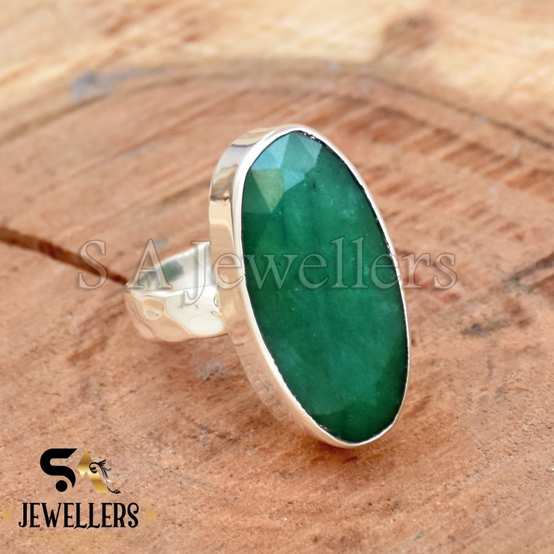 Indian Emerald Ring, 925 Sterling silver, Handmade Ring, Green Emerald Ring, Bohemian Ring, Women Emerald Ring, Wedding Ring, Gift For Her image 4