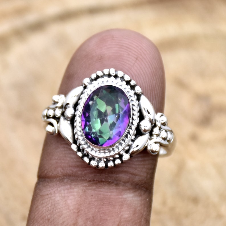 Mystic Topaz Ring Gift For Her Ready to ship With free Shipping Handmade Designer ring 925 Sterling Silver Ring Oval Mystic Topaz Ring