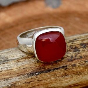 Natural Carnelian Ring, 925 Sterling Silver Ring, Cushion Gemstone Ring, Handmade Ring, Ring For Men, Boho Ring, Men&#39;s Vintage Ring