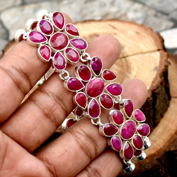 Beautiful Ruby Bracelet, 925 Sterling Silver, Handmade Bracelet, Indian Ruby Bracelet, Handmade Jewelry, Christmas Gift For Her