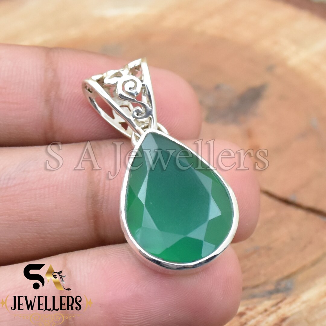 Tibetan Silver Reale Onice Verde Pietra Preziosa Fatto A
