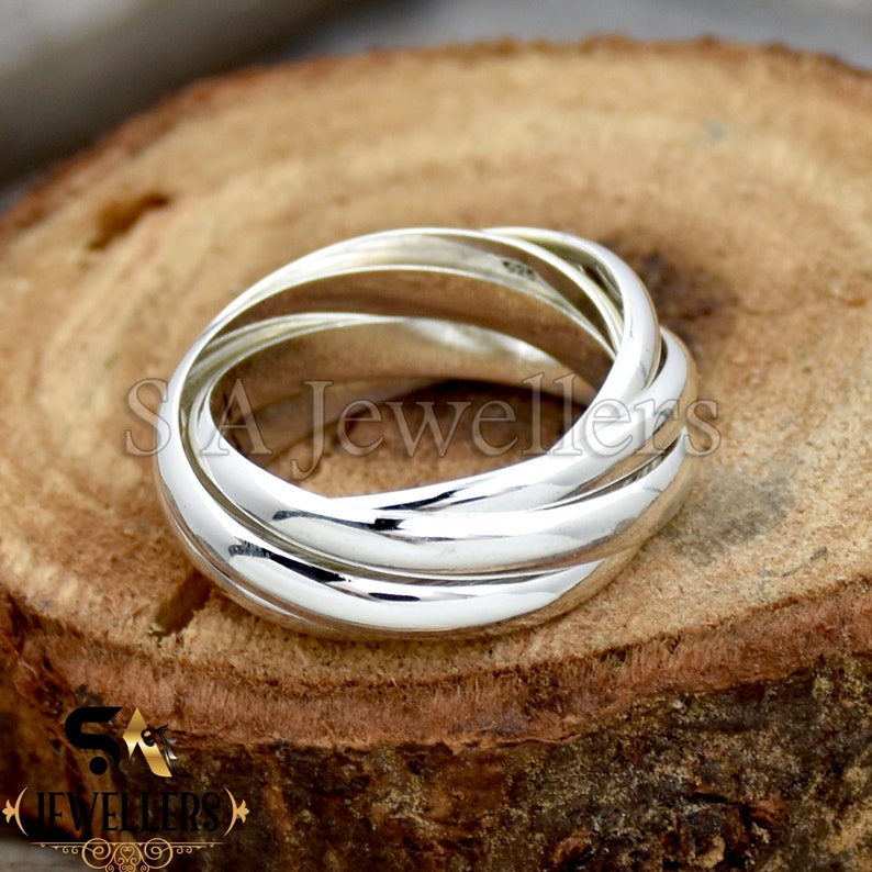 Sterling Silver 5-band Rolling Ring: Handmade Interlocked Statement ...