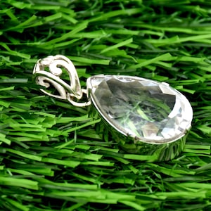 Natural Crystal Quartz Pendant, 925 Sterling Silver Pendant, Handmade Pendant, Clear Crystal Quartz Pendant, Faceted Gemstone Pendant image 3