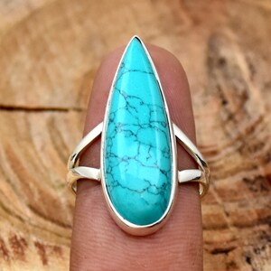 Handmade Pear Turquoise Ring: 925 Sterling Silver Bohemian Statement
