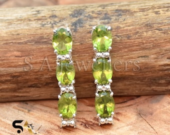 Handmade Peridot Earrings: Faceted Green Stone, 925 Sterling Silver