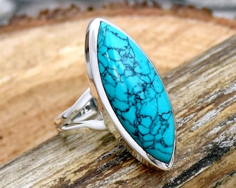 Turquoise Ring, 925 Sterling Silver Ring, Blue Turquoise Ring, Turquoise Marquise Ring, Handmade Silver Ring, Christmas Gift For Her