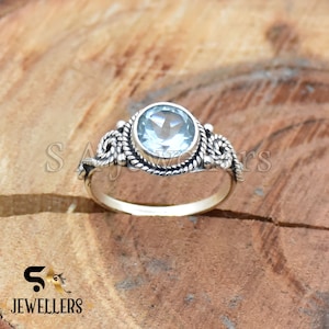 Natural Blue Topaz Ring, 925 Sterling Silver Ring, Handmade Ring, Wedding Ring, Minimalist Ring, Silver Gemstone Ring, Dainty Gift For Her