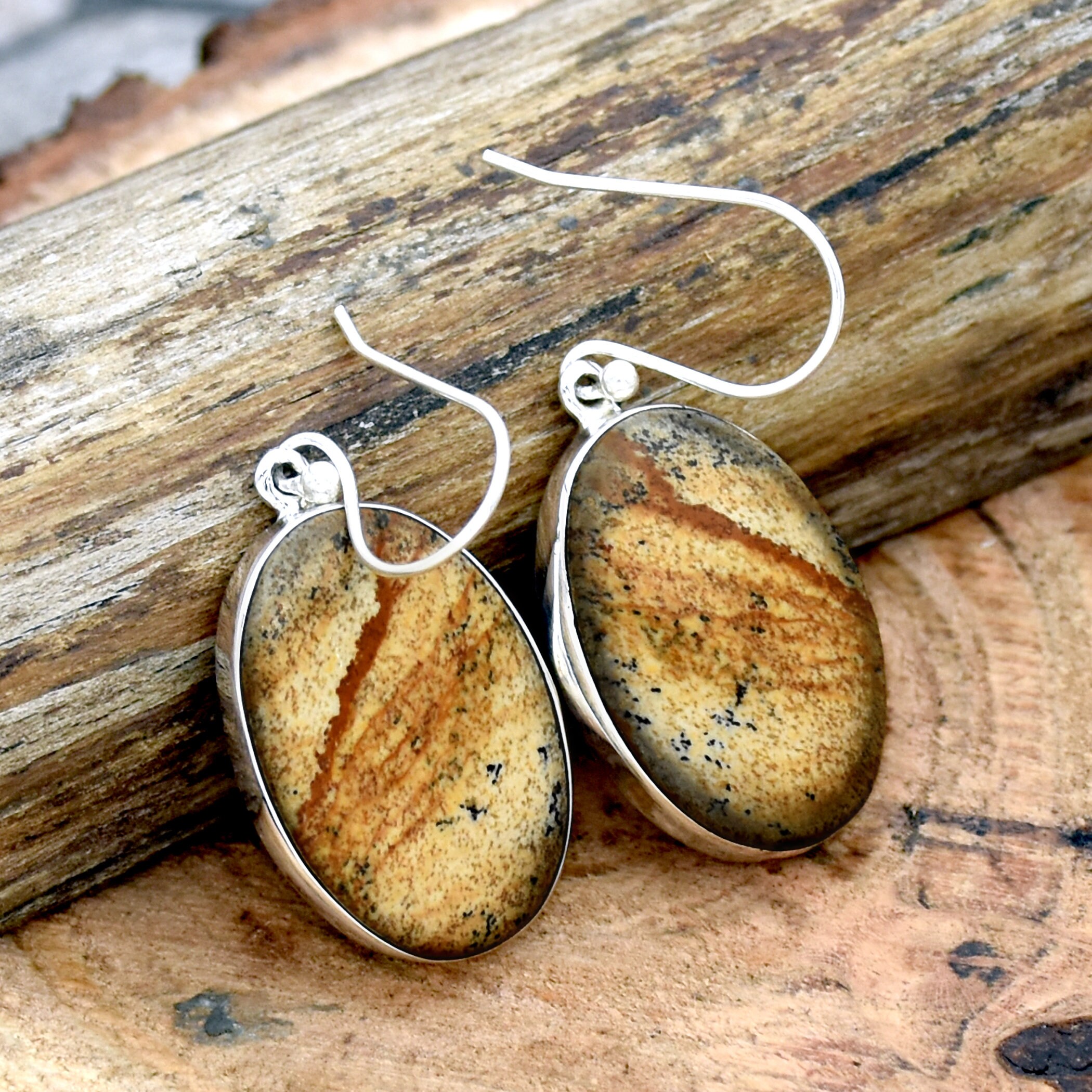 Natural Picture Jasper Earrings picture Jasper and Sterling Etsy