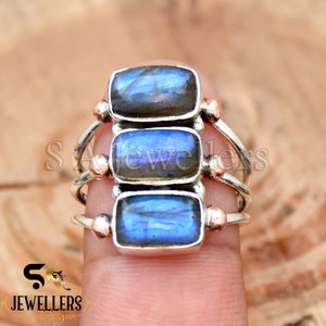 Handmade Sterling Silver Three Stone Labradorite Ring