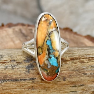 Oyster Turquoise Sterling Silver Ring: Oval Boho Gemstone
