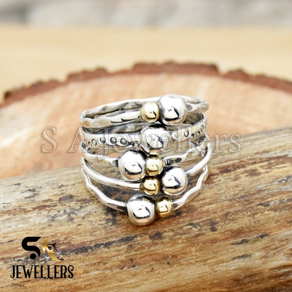 Handgemachter Silber Draht Ring, 925 Sterling Silber Ring, Einzigartiger Kugel Ring, Zweifarbiger Breit Wickel Ring, Multi Layer Silber Ring.