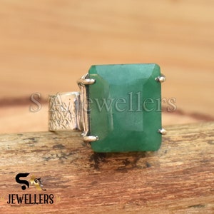 Indian Emerald Ring, Textured Ring, 925 Sterling Silver Ring, Handmade Ring, Emerald Jewelry, Bohemian Ring, Wedding Ring, Anniversary Gifts