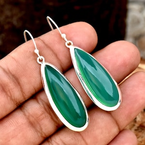 Green Onyx Earring, 925 Sterling Silver Earring, Dangle & Drop Earrings for Women, Handmade Earring, Statement Earring, Gift For Her