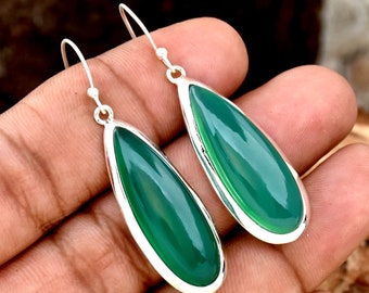 Green Onyx Earring, 925 Sterling Silver Earring, Dangle & Drop Earrings for Women, Handmade Earring, Statement Earring, Gift For Her