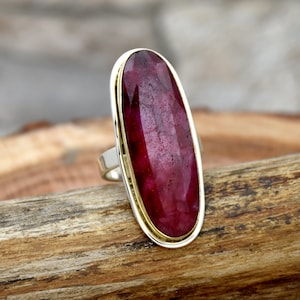 Handmade Sterling Silver Ring: Two-Tone Large Lab Ruby Statement Ring
