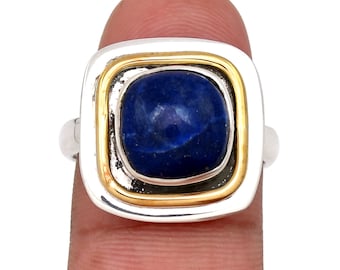 Handmade Lapis Lazuli Ring: Sterling Silver Two-Tone Boho Ring