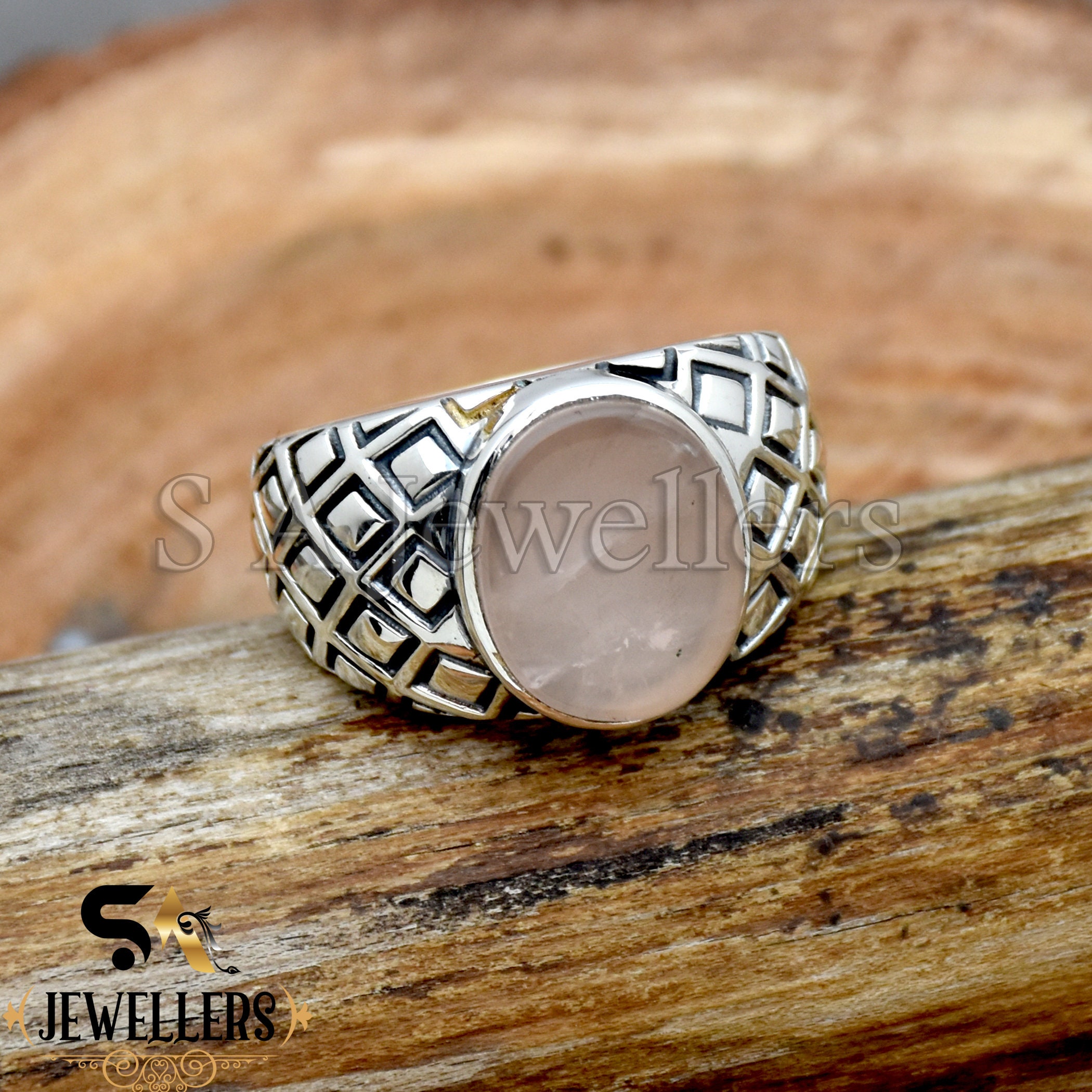 ハンドメイドローズクォーツリング：925スターリングシルバー