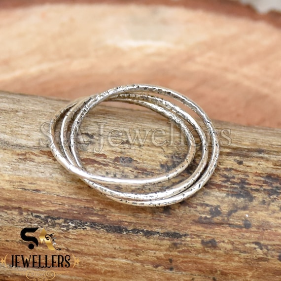 925 Sterling Silver Triple Interlocked Ring, Three Rolling Ring