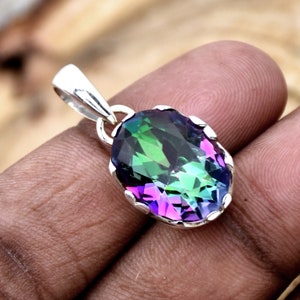 Mystic Topaz Pendant, 925 Sterling Silver Pendant, Statement Pendant, Oval Mystic Topaz Pendant, Anniversary Gift For Her, Handmade Jewelry