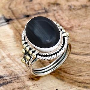 Blue Tiger Eye Ring: Handmade Sterling Silver Oval Gemstone