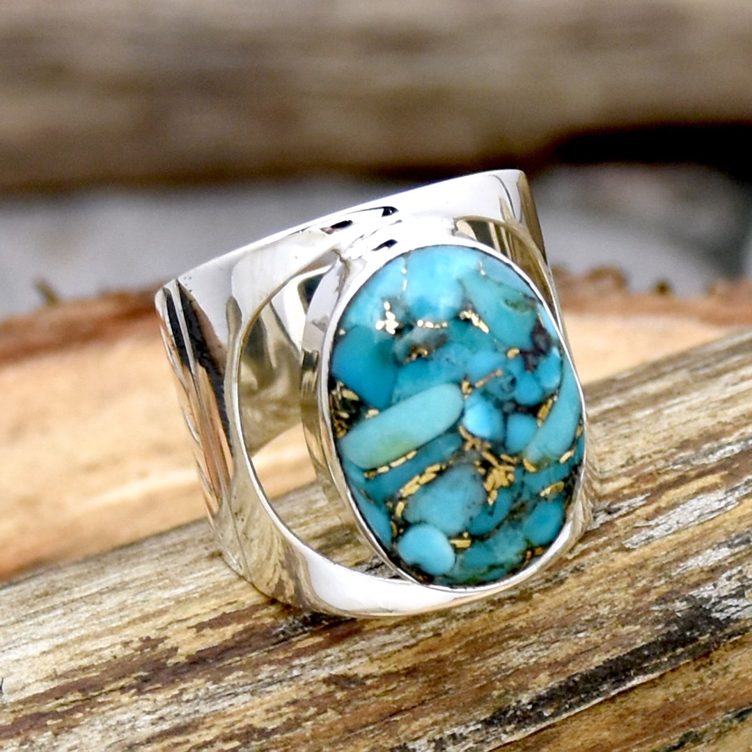 Vintage Sterling Silver Turquoise Ring Size 9 - Etsy