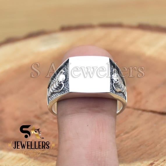 Sterling Silver Square Signet Ring: Unisex Snake Serpent Design - Etsy