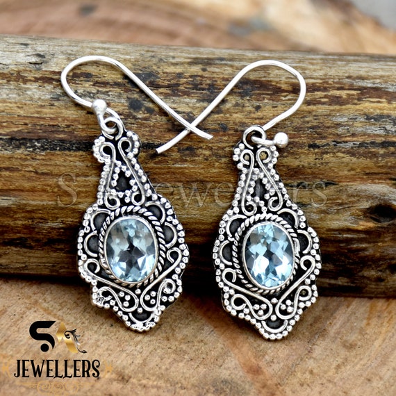 Sterling Silver Sky Blue Topaz Filigree Flower Stud Jacket Earrings Sterling Silver Sky Blue Topaz Filigree Flower Stud Jacket Earrings