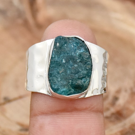 Green Apatite Rough Ring Handmade Ring Statement Ring 925