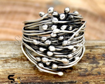 Handgemaakte omwikkelbare zilveren draadring Sterling zilveren ring Statement ring Zilveren brede omslagring Multi Layer handgemaakte sieraden Zilveren draadring