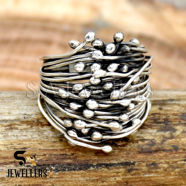 Handmade Wraparound Silver Wire ring Sterling Silver Ring Statement Ring Silver wide wrap Ring Multi Layer Handmade Jewelry Silver Wire Ring