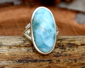 Genuine Larimar Ring, 925 Sterling Silver Ring, Handmade Ring, Oval Gemstone Ring, Anniversary Ring, Gift For Her Handmade Jewelry