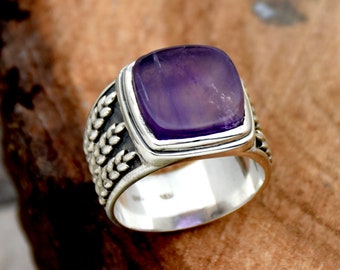 Anello turco in ametista e iolite: design ottomano in argento sterling 925 fatto a mano - Italia