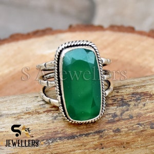 Green Onyx Sterling Silver Ring: Handmade Three Band Bohemian Ring