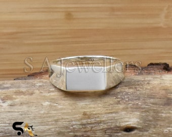 Chevalière rectangulaire en argent sterling faite main : bijoux de mariage bohème