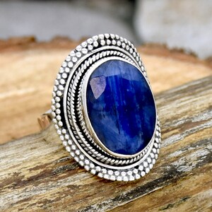 Indian Sapphire Ring, 925 Sterling Silver Ring, Huge Blue Sapphire Ring, Filigree Jewelry, Silver Boho Ring, fashionable ring, Gift For Her
