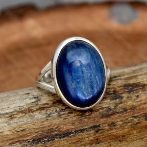 Natural Blue Kyanite Ring, 925 Sterling Silver Ring, Oval Gemstone Ring, Boho Ring, March Birthstone, Promise Ring, Gift For Her