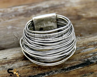 Handmade Wraparound Silver Wire ring Sterling Silver Ring Statement Ring Silver wide wrap Ring Multi Layer Silver Wire Ring Handmade Jewelry