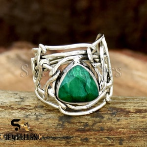 Handmade Trillion Emerald Ring: Wire Wrapped Sterling Silver