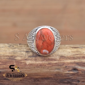 Sterlingzilveren ring met sponskoraal: handgemaakte boho-statementsieraden