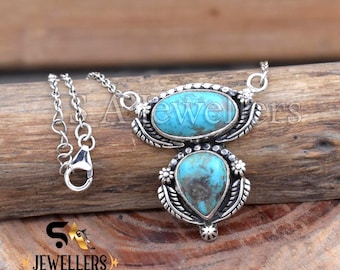 Collar con colgante de turquesa navajo en plata de ley / Joyería del suroeste