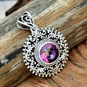 Designer Mystic Topaz Pendant 925 Sterling Silver Pendant, Handmade Pendant, Filigree Pendant Mystic Topaz Jewelry, Anniversary Gift For Her