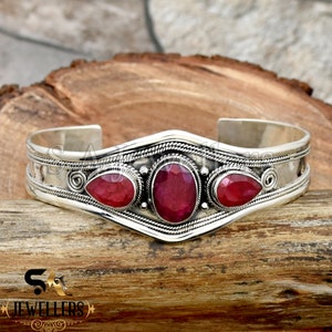 Handmade Sterling Silver Ruby Cuff Bracelet: Designer Bangle