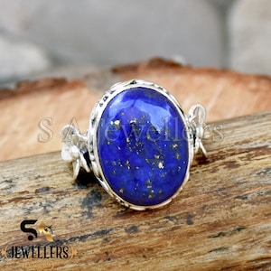 Handmade Lapis Lazuli Ring: 925 Sterling Silver Flower, Blue Gemstone