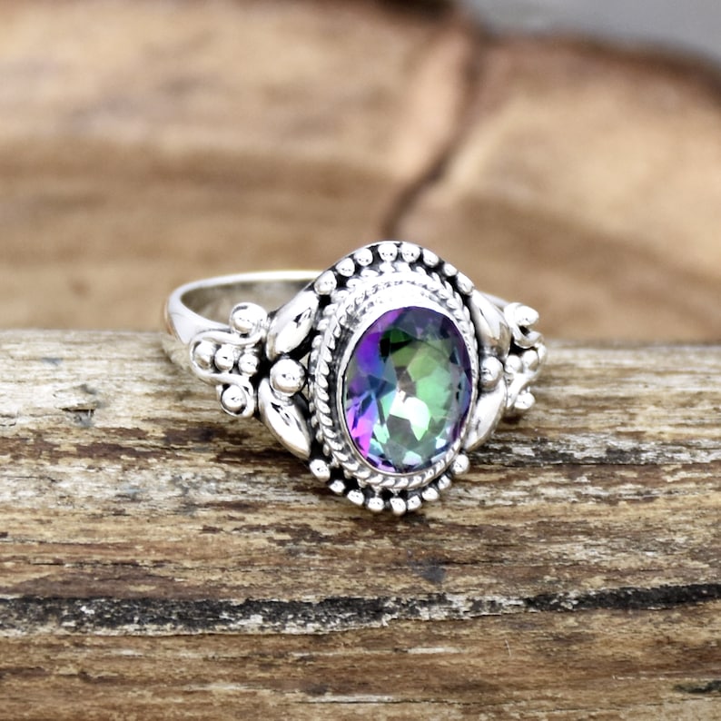 Mystic Topaz Ring Gift For Her Ready to ship With free Shipping Handmade Designer ring 925 Sterling Silver Ring Oval Mystic Topaz Ring