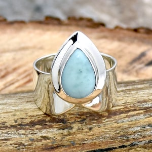 Natural Dominican Larimar Ring, 925 Sterling Silver Ring, Handmade Ring, Statement Ring, Anniversary Ring, Handmade Jewelry Gift For Her