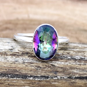 Mystic Topaz Ring, 925 Sterling Silver Ring, Women Silver Ring, Statement Ring Oval Mystic Topaz Ring, Anniversary Ring, Silver Jewelry